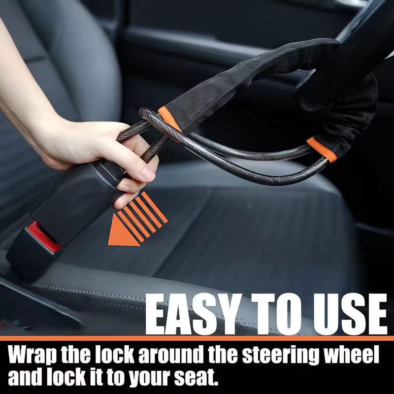 SteerShield steering wheel and seat belt lock with universal vehicle fit