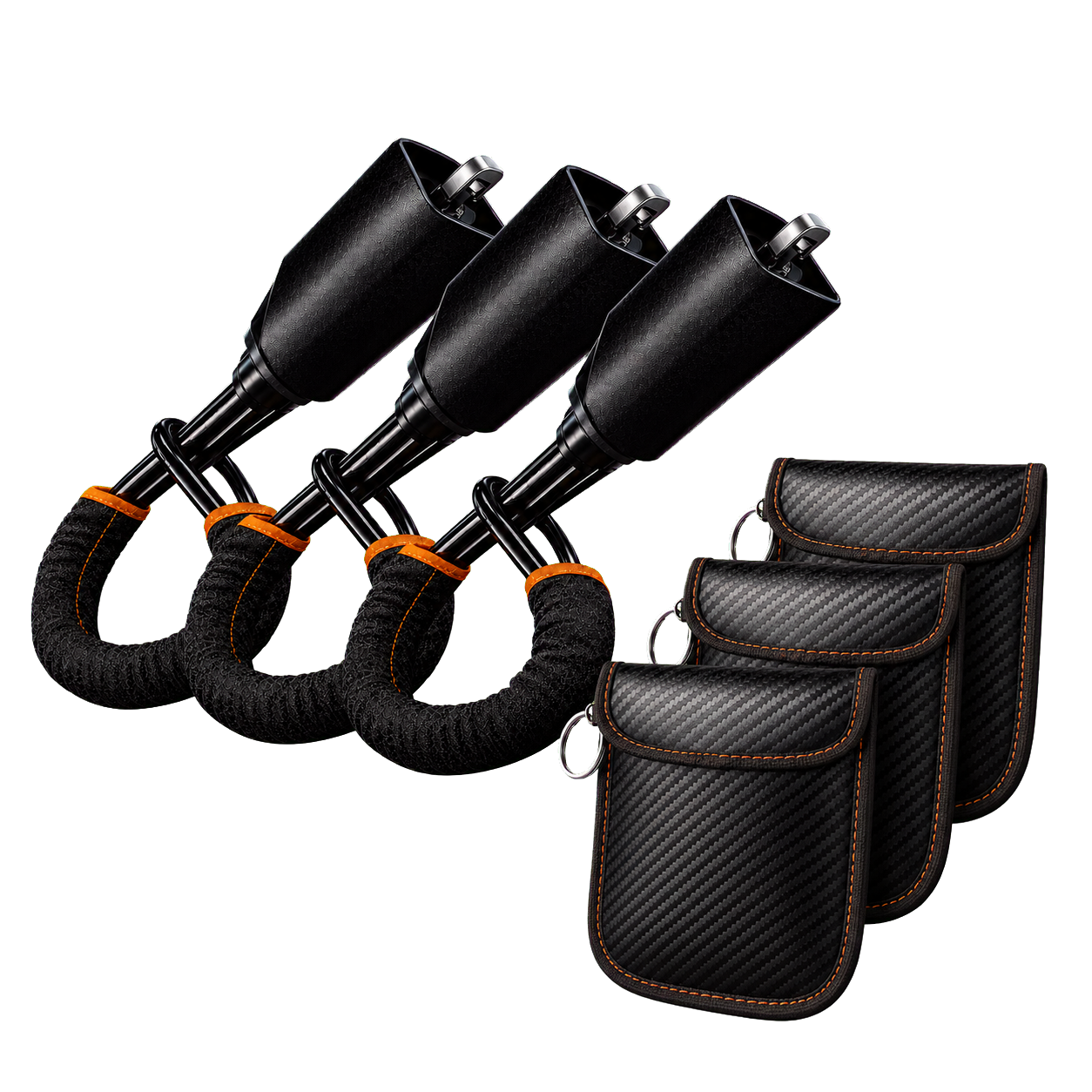 Three SteerShield locks and three free Faraday pouches